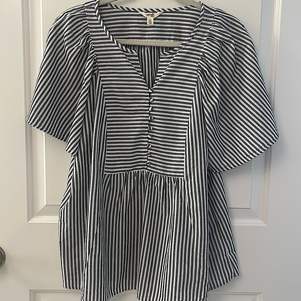 TERRA & SKY Cotton Stripe Blouse